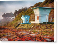 Load image into Gallery viewer, Life Guard Towers In Winter - Canvas Print - Santa Cruz Art Prints
