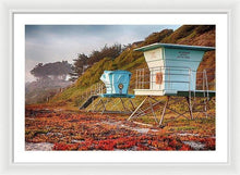 Load image into Gallery viewer, Life Guard Towers In Winter - Framed Print - Santa Cruz Art Prints