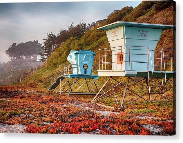 Life Guard Towers In Winter - Acrylic Print - Santa Cruz Art Prints