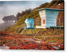 Load image into Gallery viewer, Life Guard Towers In Winter - Acrylic Print - Santa Cruz Art Prints