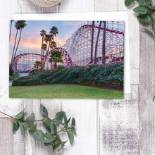 Load image into Gallery viewer, Santa Cruz Roller Coaster At Sunrise - Greeting Card - Santa Cruz Art Prints